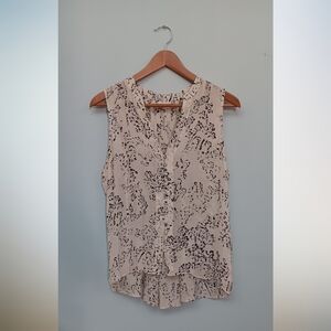 Parker Sleeveless Button-Up Animal Print Blouse Beige Gray Black M